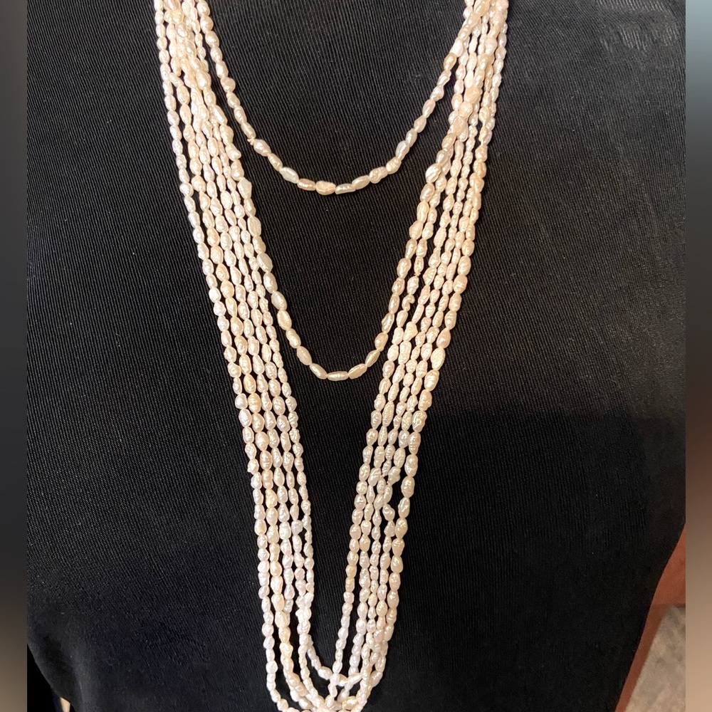 Ivory White Rice Pearls! 6 Long Strands, Genuine 5 25”, 1 36” Perfect Condition! - Picture 10 of 11
